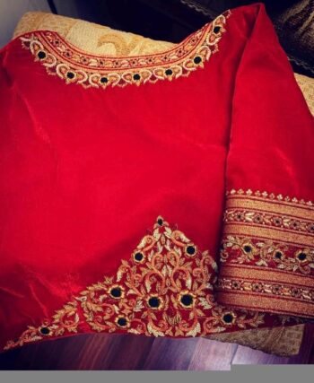 pure velvet red hand embroidery blouse /modern saree maggam blouse/red zardosi blouse/hand embroidered blouse/red velvet ready made blouse