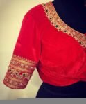 pure velvet red hand embroidery blouse /modern saree maggam blouse/red zardosi blouse/hand embroidered blouse/red velvet ready made blouse