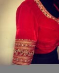 pure velvet red hand embroidery blouse /modern saree maggam blouse/red zardosi blouse/hand embroidered blouse/red velvet ready made blouse