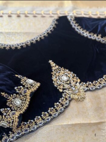 Black Velvet Saree Blouse: Hand Embroidered Zardosi Maggam Work,blue velvet blouse,mix and match blouse,plus size blouse,black blouse,velvet