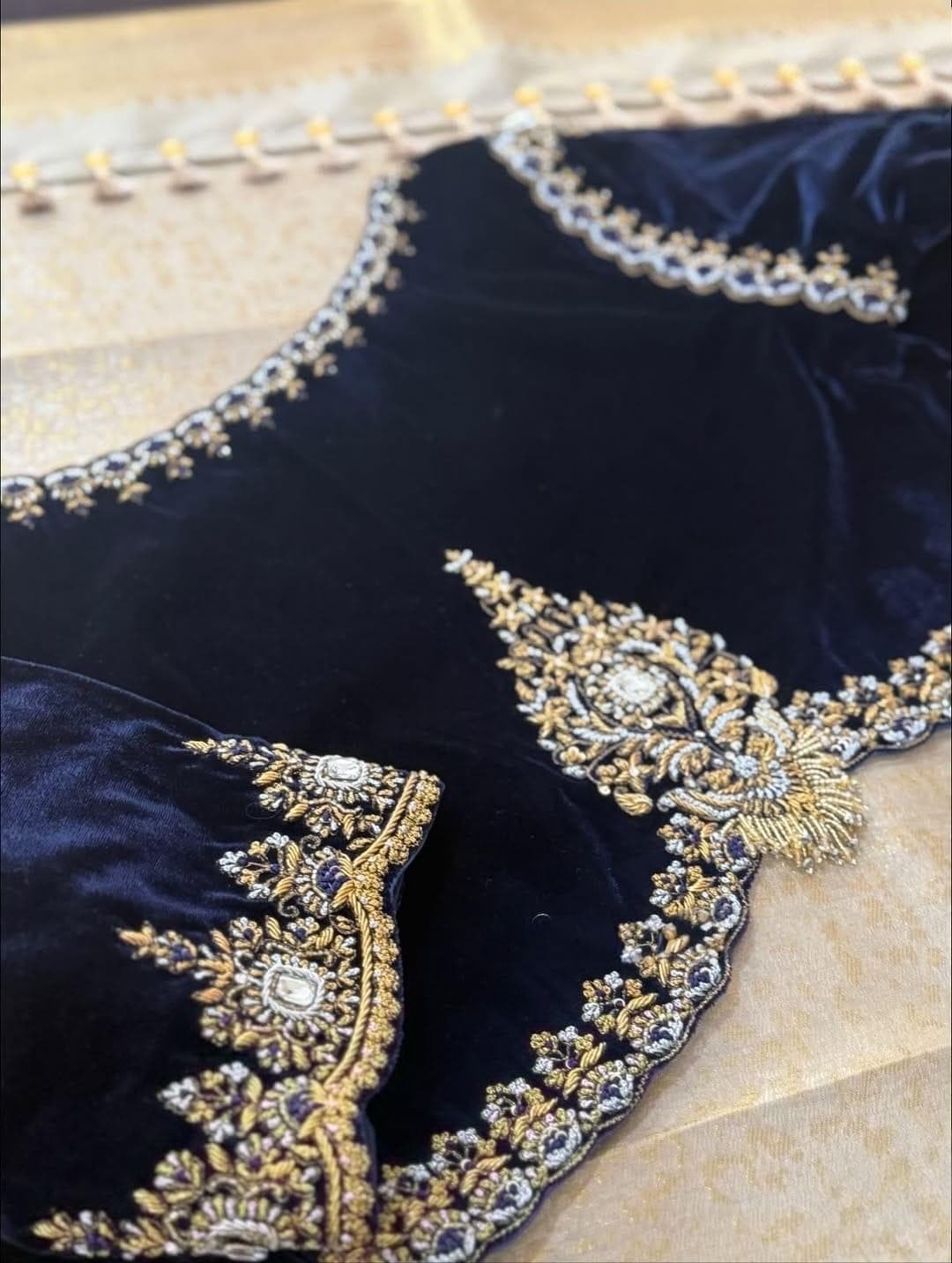 Black Velvet Saree Blouse: Hand Embroidered Zardosi Maggam Work,blue velvet blouse,mix and match blouse,plus size blouse,black blouse,velvet