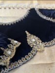 Black Velvet Saree Blouse: Hand Embroidered Zardosi Maggam Work,blue velvet blouse,mix and match blouse,plus size blouse,black blouse,velvet