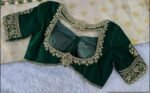 pure velvet hand embroidery blouse/modern saree maggam blouse/green zardosi blouse/ hand embroidered blouse/green velvet ready made blouse