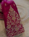 Pink Raw Silk Zardosi Blouse: Hand Embroidered Maggam Work,mix and match blouse,pink handwork blouse,plus-size blouse,magenta pink blouse
