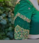Hand Embroidered Zardosi Silk Blouse: Mehendi Green Maggam Work,bottle green blouse,green maggam blouse,handwork blouse, mix and match blous