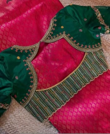 Hand Embroidered Zardosi Silk Blouse: Mehendi Green Maggam Work,bottle green blouse,green maggam blouse,handwork blouse, mix and match blous