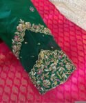 Hand Embroidered Zardosi Silk Blouse: Mehendi Green Maggam Work,bottle green blouse,green maggam blouse,handwork blouse, mix and match blous