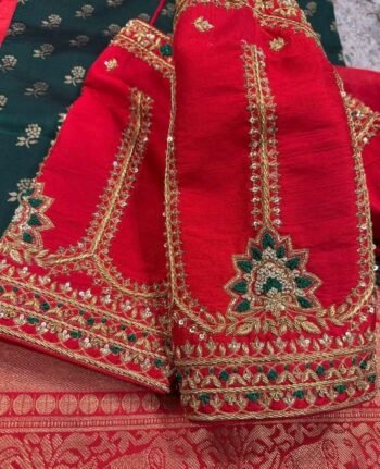 Hand Embroidered Red Silk Blouse: Zardosi Maggam Work, Elbow Sleeves,red maggam blouse,mix and match blouse,plus size blouse,red saree blous