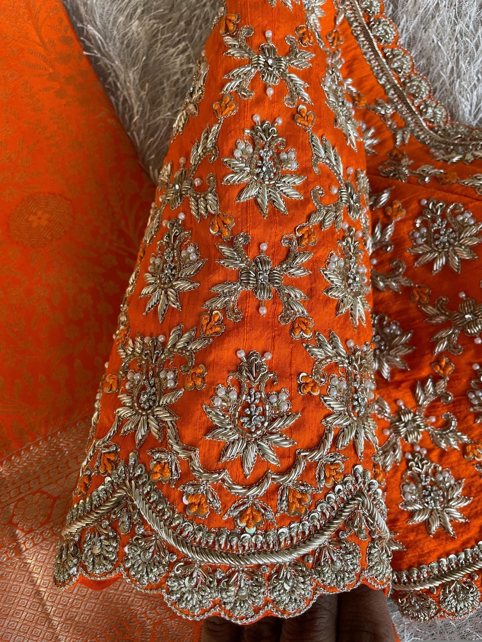 Orange Raw Silk Saree Blouse: Hand Embroidered Zardosi Maggam,orange saree blouse,mix and match blouse, orange Maggam blouse,wedding blouse