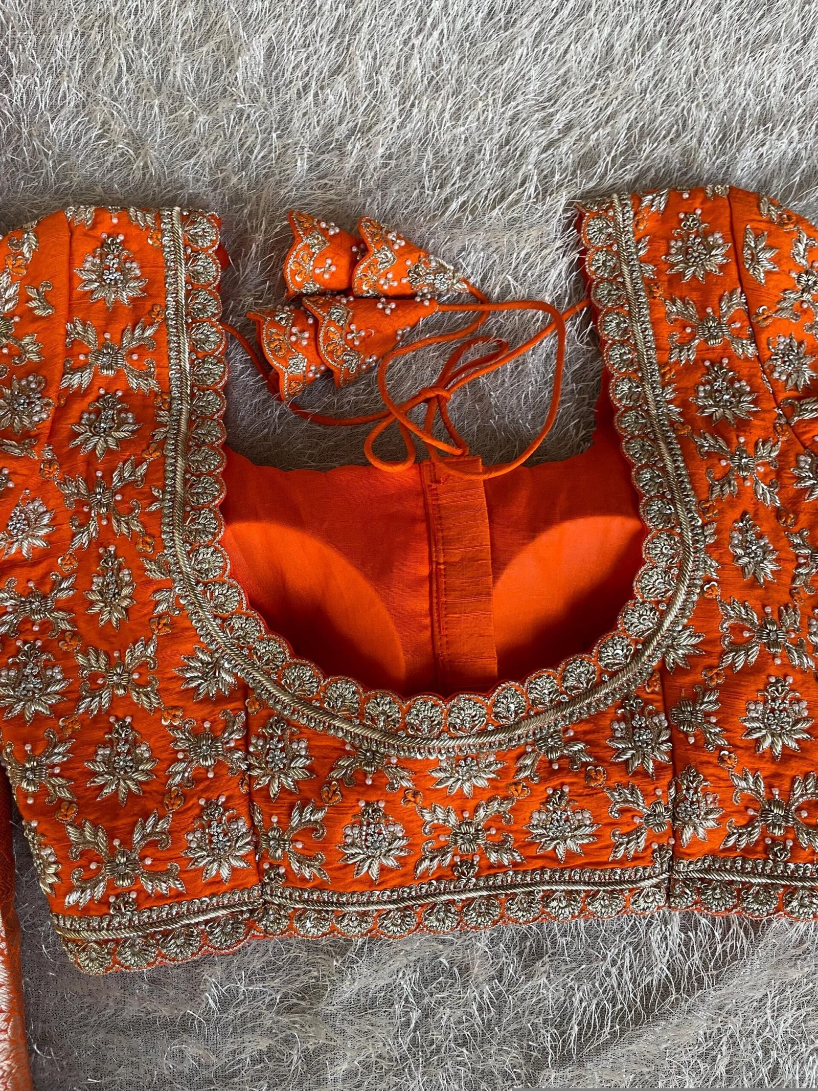 Orange Raw Silk Saree Blouse: Hand Embroidered Zardosi Maggam,orange saree blouse,mix and match blouse, orange Maggam blouse,wedding blouse