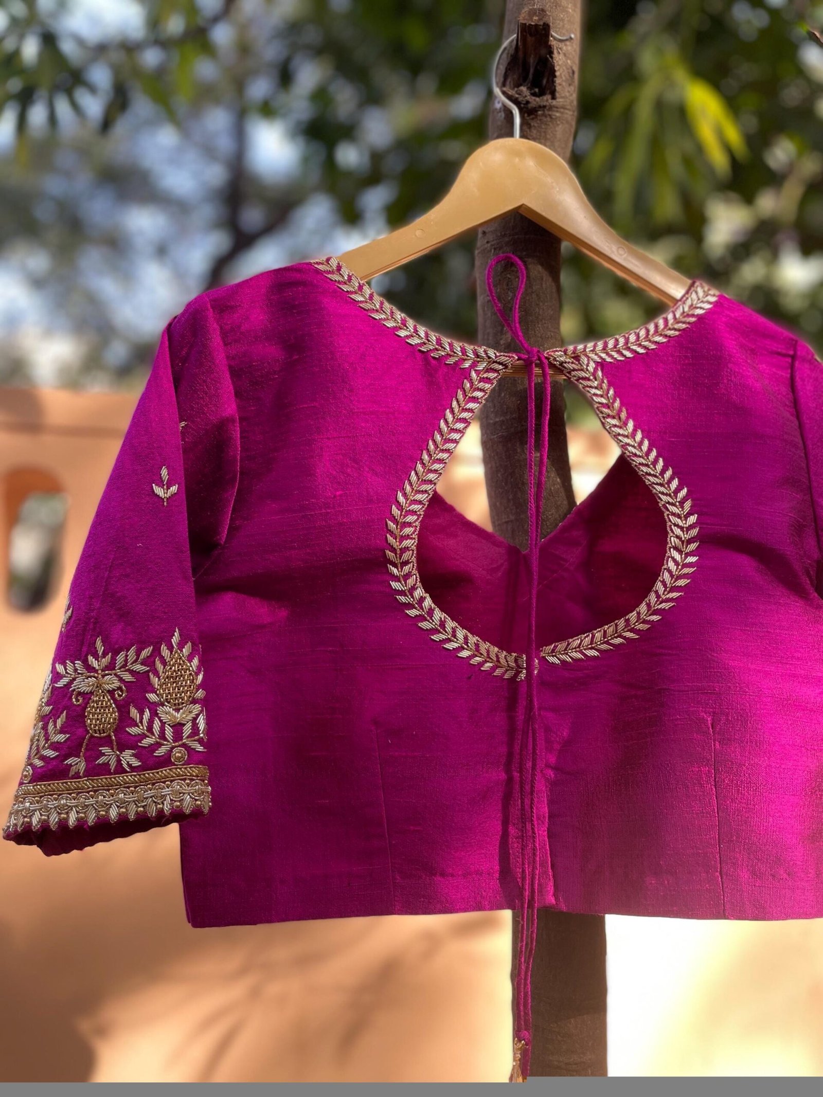 pure silk hand embroidery blouse /pink saree maggam blouse/magenta pink zardosi blouse/ hand embroidered blouse/pink ready made blouse usa