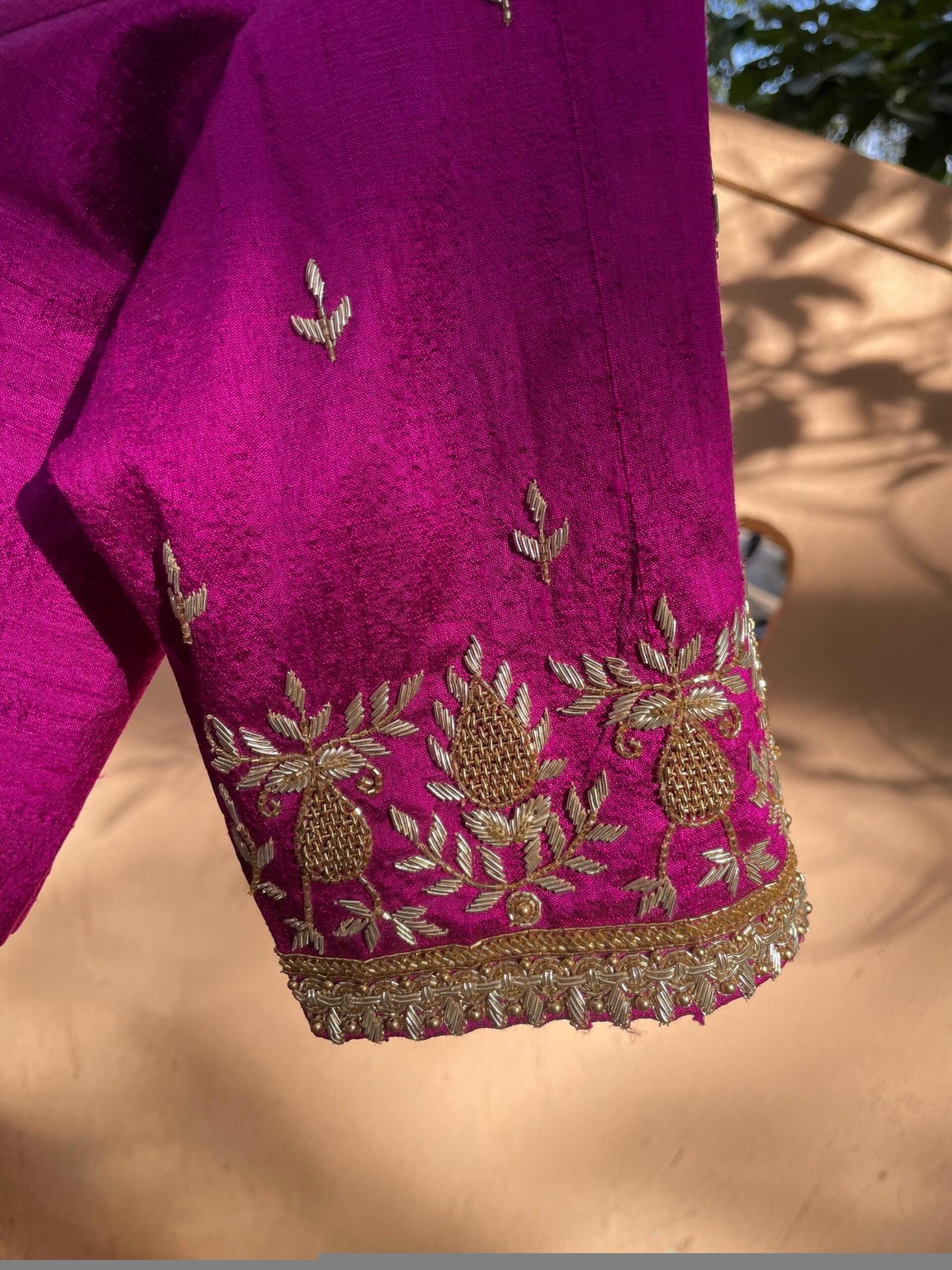 pure silk hand embroidery blouse /pink saree maggam blouse/magenta pink zardosi blouse/ hand embroidered blouse/pink ready made blouse usa