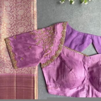 Lavender Hand Embroidered Silk Blouse: Zardosi Maggam Work,lavender blouse,mix and match blouse,plus size blouse,lavender hand work blouse