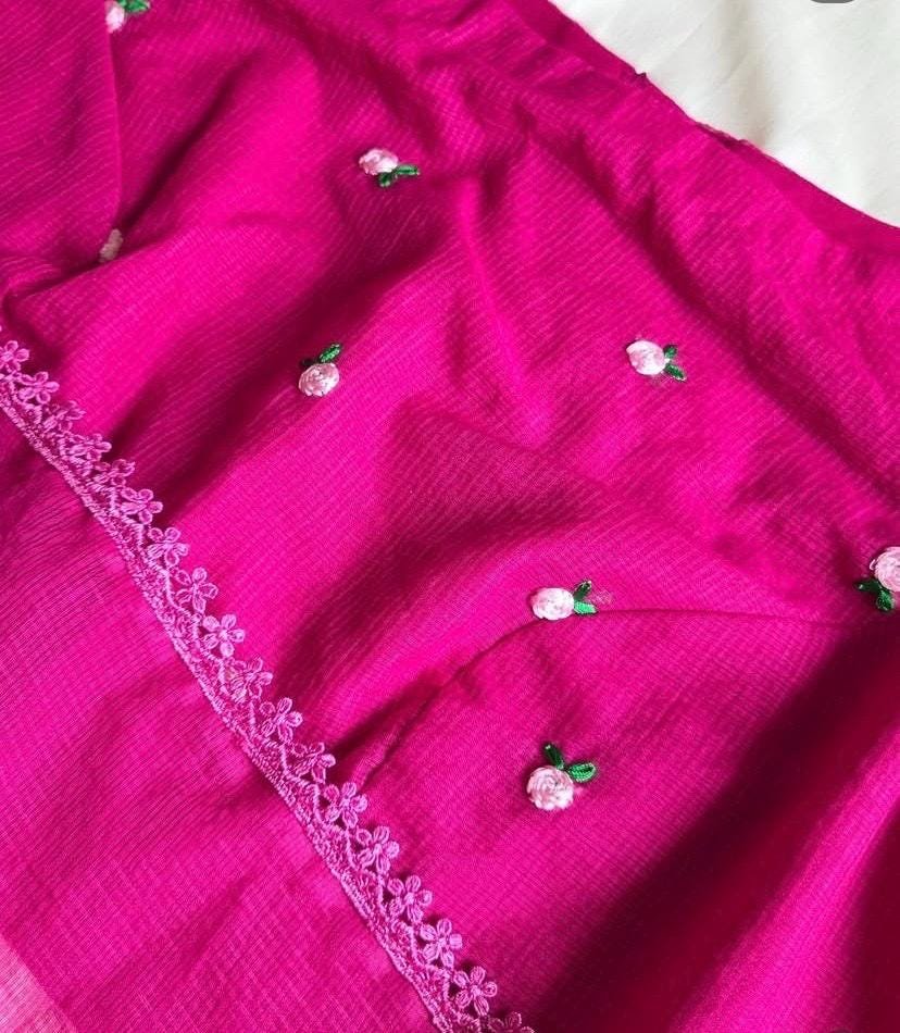 Ombre Kota Cotton Saree: Pink Orange with Embroidered Blouse,Kota saree,light weight saree, summer saree,pink ombre saree with blouse usa