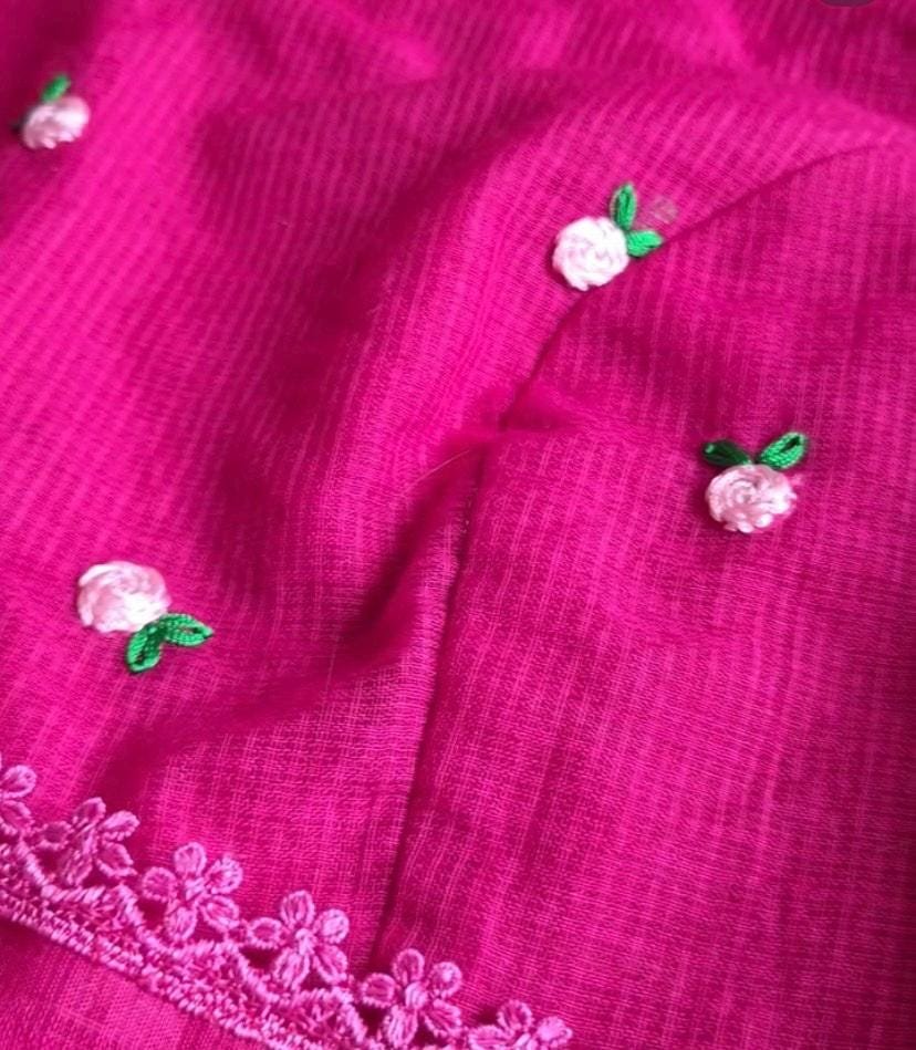 Ombre Kota Cotton Saree: Pink Orange with Embroidered Blouse,Kota saree,light weight saree, summer saree,pink ombre saree with blouse usa