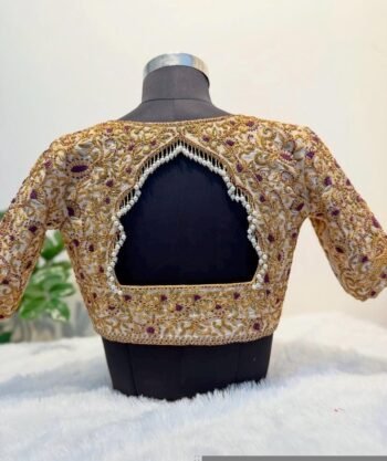 pure silk hand embroidery wedding blouse/saree maggam blouse/beige zardosi blouse/golden bridal blouse /ready made hand embroidered blouse