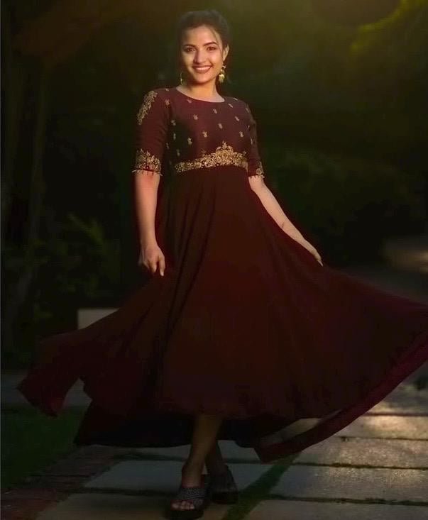 Hand embroidered Anarkali with dupatta/brown anarkali suit set/chinnon silk anarkali dupatta USA/Indian dresses/anarkali dress with dupatta