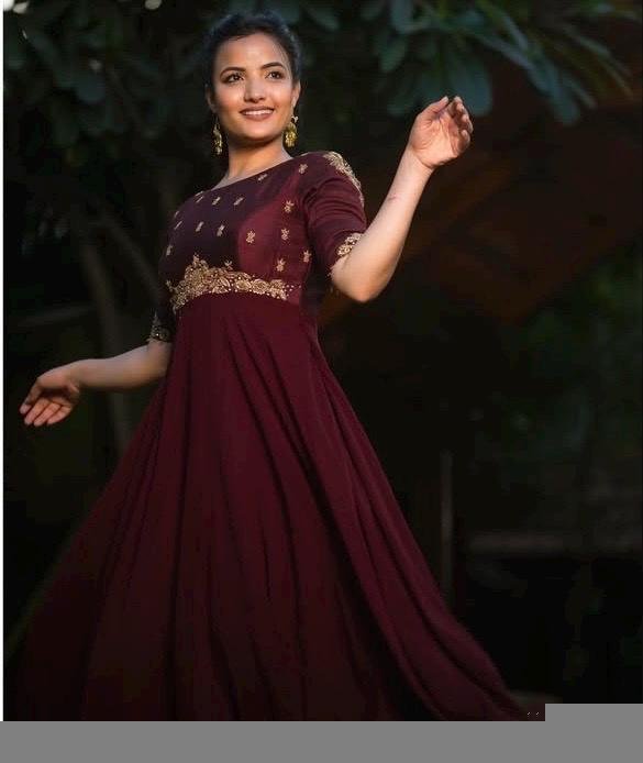 Hand embroidered Anarkali with dupatta/brown anarkali suit set/chinnon silk anarkali dupatta USA/Indian dresses/anarkali dress with dupatta
