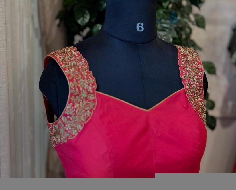 Pure Silk Hand Embroidered Saree Blouse: Pink Zardosi Maggam Work, pink sleeveless blouse,pink mix and match blouse,plus size blouse usa