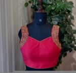 Pure Silk Hand Embroidered Saree Blouse: Pink Zardosi Maggam Work, pink sleeveless blouse,pink mix and match blouse,plus size blouse usa