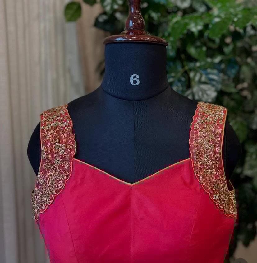 Pure Silk Hand Embroidered Saree Blouse: Pink Zardosi Maggam Work, pink sleeveless blouse,pink mix and match blouse,plus size blouse usa