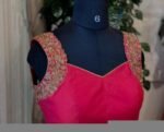 Pure Silk Hand Embroidered Saree Blouse: Pink Zardosi Maggam Work, pink sleeveless blouse,pink mix and match blouse,plus size blouse usa