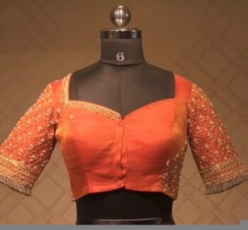 Orange Raw Silk Saree Blouse: Hand Embroidered Zardosi Maggam, orange tissue blouse,orange mix and match blouse,plus size blouse,hand work