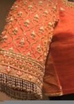Orange Raw Silk Saree Blouse: Hand Embroidered Zardosi Maggam, orange tissue blouse,orange mix and match blouse,plus size blouse,hand work