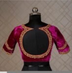 pure velvet hand embroidery blouse /modern saree maggam blouse/hot pink zardosi blouse/hand embroidered blouse/pink velvet ready made blouse