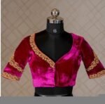 pure velvet hand embroidery blouse /modern saree maggam blouse/hot pink zardosi blouse/hand embroidered blouse/pink velvet ready made blouse