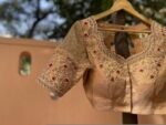 Hand Embroidered Zardosi Silk Blouse: Golden Beige Bridal Top,tissue blouse,golden Maggam blouse,gold blouse,plus size blouse,mix and match