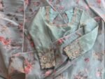 Green tissue silk saree with hand embroidered blouse/pista green saree with hand work blouse|floral sarees / floral silk saree with blouse