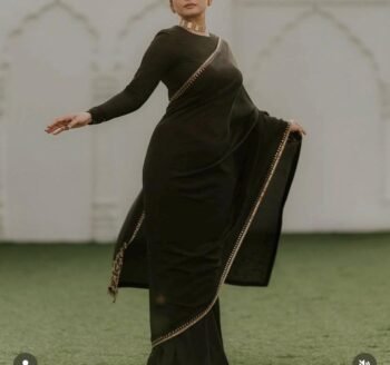 Pure silk cocktailsaree/black sari with hand embroidery/satin silk saree with designer blouse /black saree,party saree,full sleeve blouse us