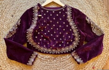 Pink hand embroidery blouse/velvet saree maggam blouse/velvet zardosi blouse/pink hand embroidered blouse/heavy maggam full sleeve blouse us