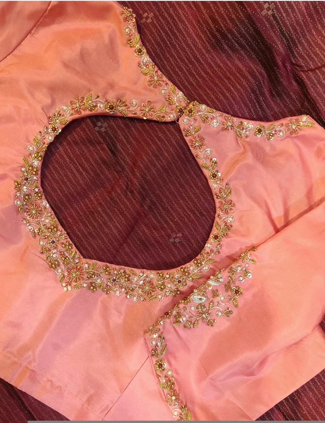 pure silk hand embroidery blouse/peach maggam blouse/peach hand embroidered blouse/peach ready made blouse zardosi/peach orange blouse usa