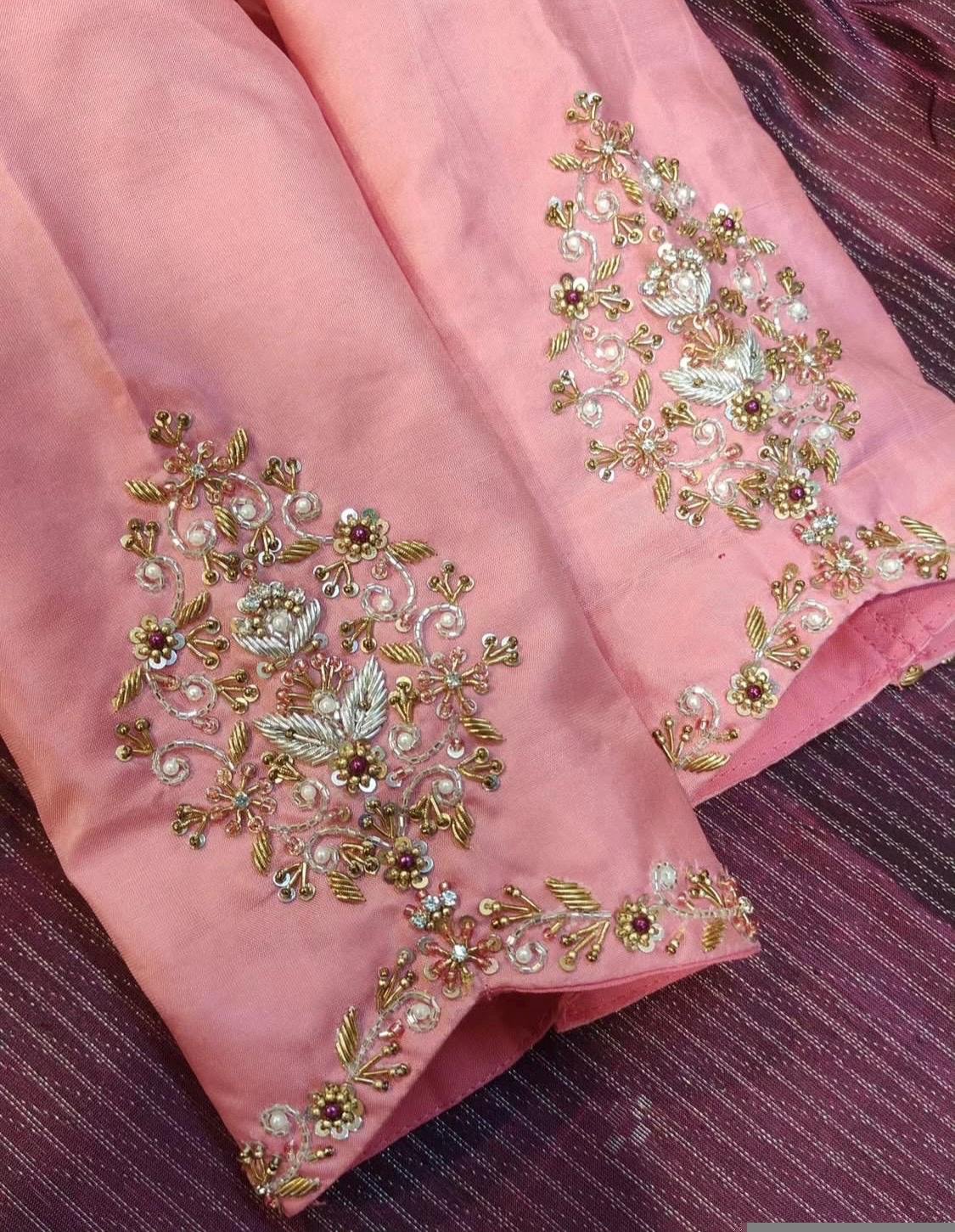 pure silk hand embroidery blouse/peach maggam blouse/peach hand embroidered blouse/peach ready made blouse zardosi/peach orange blouse usa