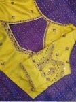 Hand Embroidered Zardosi Silk Blouse: Mehendi Green, Deep Neck blouse,plus size blouse,mix and match blouse,yellow green blouse,saree blouse