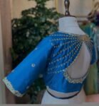 Blue Silk Hand Embroidered Blouse: Zardosi Maggam Work,turquoise blue blouse,mix and match blouse,plus size Blouse,blue maggam blouse USA