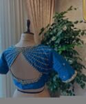 Blue Silk Hand Embroidered Blouse: Zardosi Maggam Work,turquoise blue blouse,mix and match blouse,plus size Blouse,blue maggam blouse USA