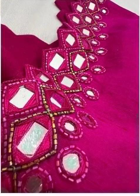 pure silk pink hand embroidery blouse/maggam blouse/raw silk zardosi blouse/pink mirror handembroidered blouse/ready made blouse zardosi