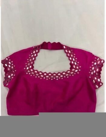pure silk pink hand embroidery blouse/maggam blouse/raw silk zardosi blouse/pink mirror handembroidered blouse/ready made blouse zardosi