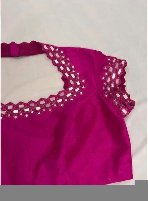 pure silk pink hand embroidery blouse/maggam blouse/raw silk zardosi blouse/pink mirror handembroidered blouse/ready made blouse zardosi
