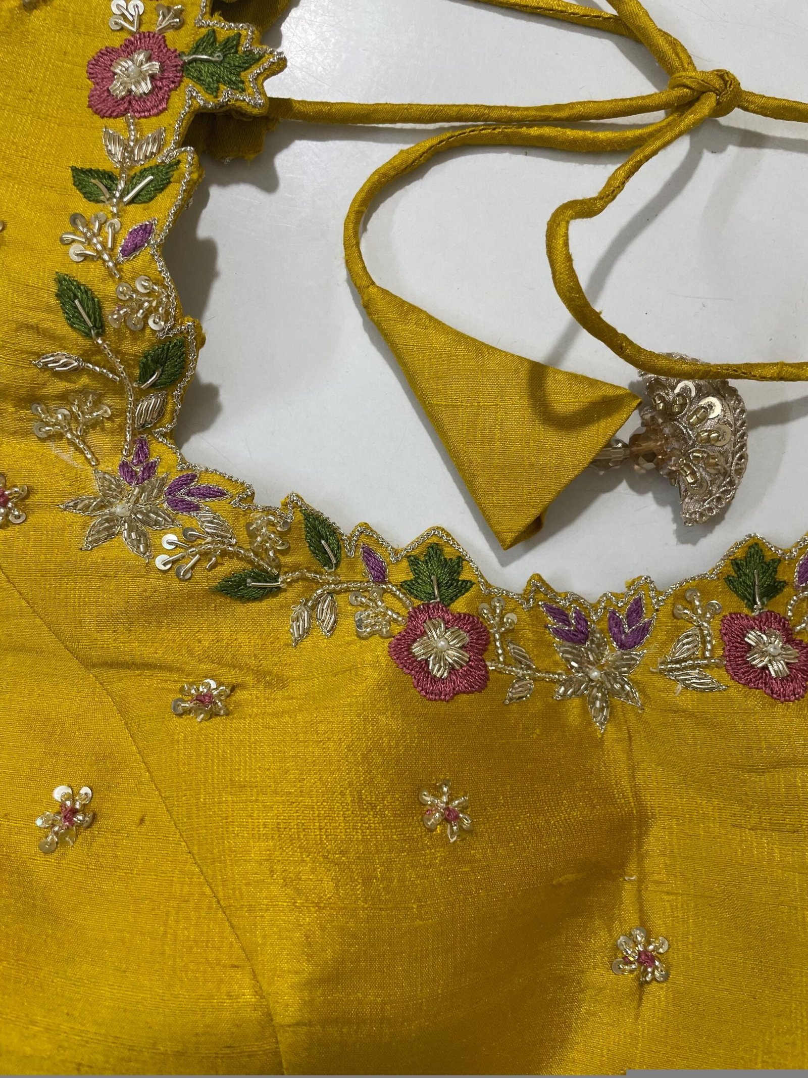 pure silk hand embroidery blouse/saree maggam blouse/yellow zardosi blouse/hand embroidered blouse /mustard yellow ready made blouse zardosi