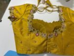 pure silk hand embroidery blouse/saree maggam blouse/yellow zardosi blouse/hand embroidered blouse /mustard yellow ready made blouse zardosi
