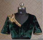 pure velvet hand embroidery blouse/modern saree maggam blouse/green zardosi blouse/ hand embroidered blouse/green velvet ready made blouse