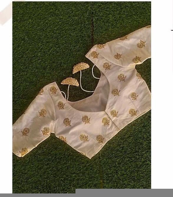 pure silk hand embroidery blouse/cream saree maggam blouse/raw silk zardosi blouse/hand embroidered blouse/cream ready made blouse zardosi