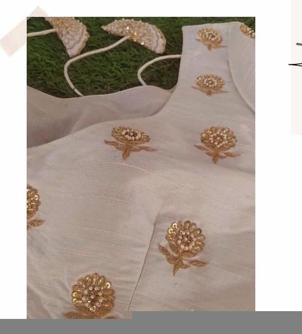 pure silk hand embroidery blouse/cream saree maggam blouse/raw silk zardosi blouse/hand embroidered blouse/cream ready made blouse zardosi