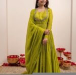 Hand Embroidered Pista Green Chanderi Silk Anarkali Suit with Kota Dupatta,light anarkali,plus size kurta, mehendi outfit,Indian wedding usa