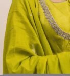 Hand Embroidered Pista Green Chanderi Silk Anarkali Suit with Kota Dupatta,light anarkali,plus size kurta, mehendi outfit,Indian wedding usa