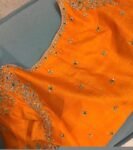 Hand Embroidered Zardosi Silk Blouse: Orange Saree Top,orange hand work blouse,mix and match blouse,plus size blouse,orange saree blouse usa